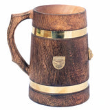 collectiblesBuy Handmade Wooden Beer Mug Stein Brass Barrel Design With Embossed Metal Lion Wood Tankard Beverages Vintage Style Medieval Inspired Kitchen & Bar Accessories collectiblesBuy
