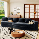 Merax Minimalist Curved Sectional Sofa with Five Throw Pillows, Chenille Upholstered Modular Sleeper Couch for Living Room, Bedroom, Guest Rooms, No Assembly Required, Navy Blue Merax