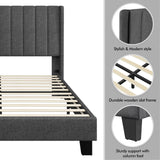 Yaheetech Upholstered Queen Size Bed Frame with Winged Headboard and Wooden Slats Support in Dark Gray Yaheetech