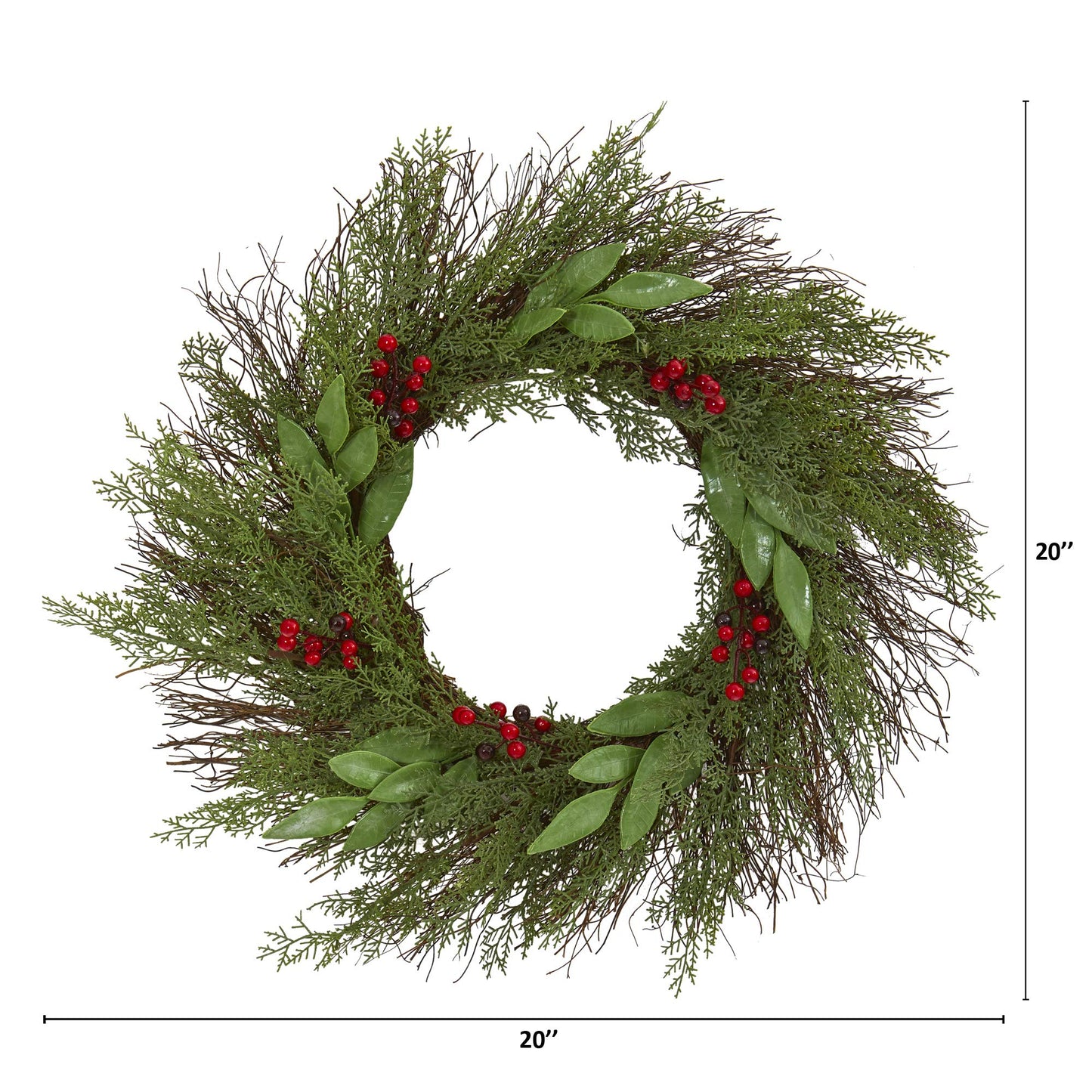 Nearly Natural 20in. Cedar and Ruscus with Berries Artificial Wreath