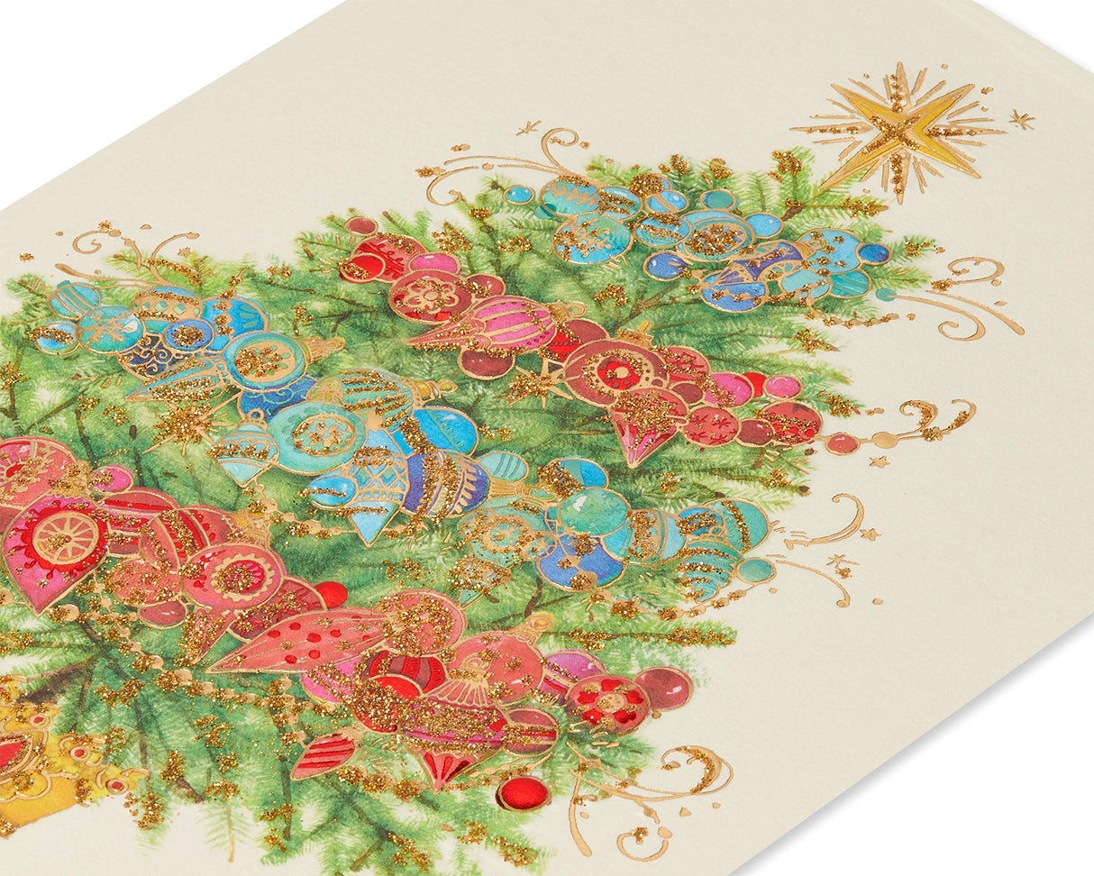 Papyrus Christmas Cards Boxed with Envelopes, Peace and Happiness, Christmas Tree (12-Count) Papyrus