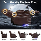 JIKFRIMA Power Zero Gravity Recliner Chair for Adults Breathable Leather Electric Recliners Adjustable Home Theater Seating with Smart Cup Holders, USB Ports, Hidden Arm Storage, Tray Table JIKFRIMA