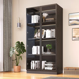 Wildhome Display Storage Cabinet with Glass Door, LED Lights,Showcase for Collections, Perfume, Vinyl Albums, Bookcase for Home Office, Living Room, Clinic, Pantry (Black- 4 Layers) Wildhome