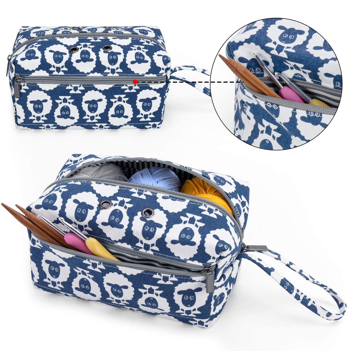 Luxja Small Yarn Storage Bag, Portable Knitting Bag for Yarn Skeins, Crochet Hooks, Knitting Needles (up to 8 Inches) and Other Small Accessories (Small, Sheep) LUXJA