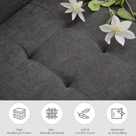 TYBOATLE 62 Inch Linen Upholstered Tufted Mid-Century Modern Loveseat Sofa w/ 2 USB Charger Ports and 2 Cupholders, Small Love Seat Couches for Living Room, Bedroom, Apartment, Dorm (Dark Grey) TYBOATLE