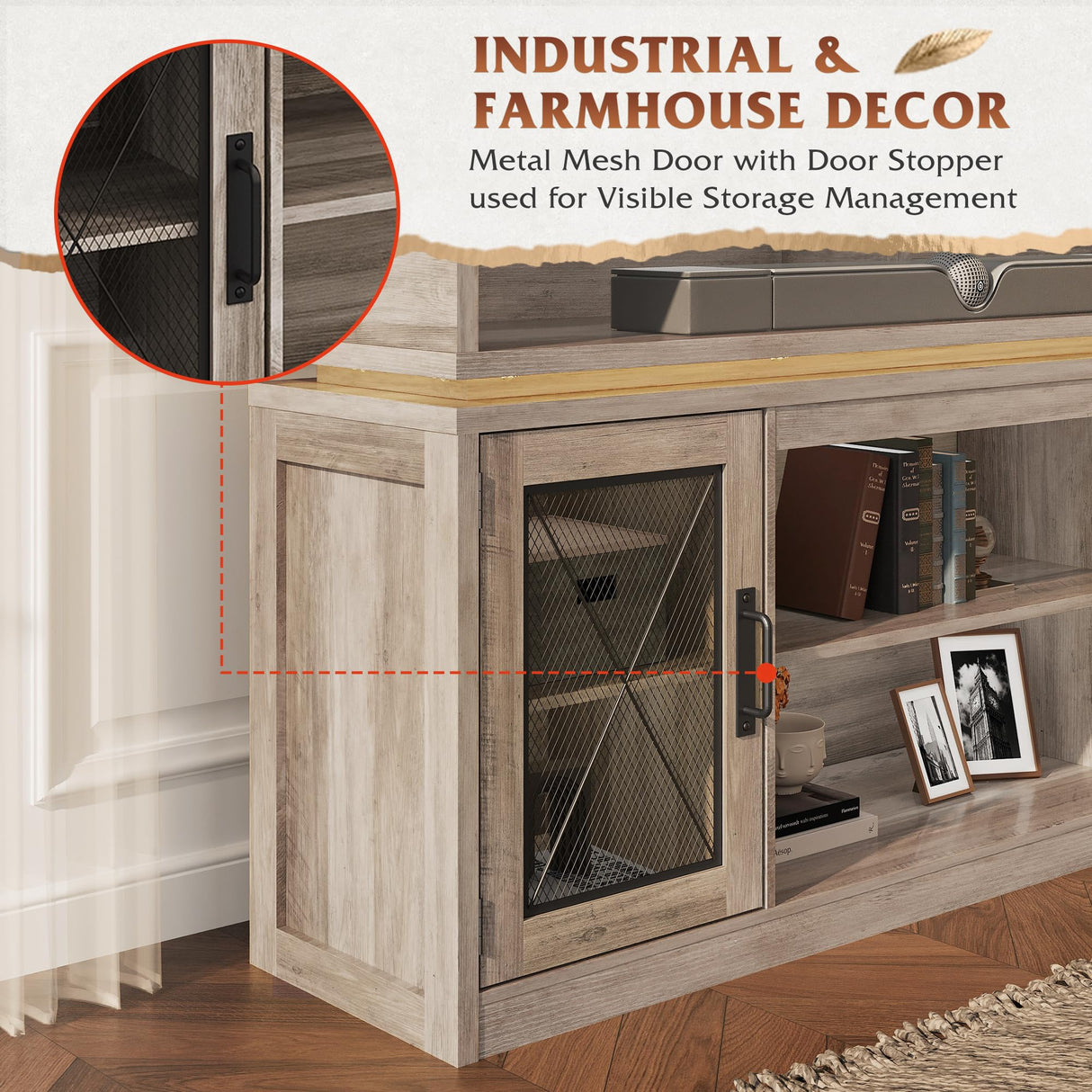 WLIVE TV Stand up to 65 Inch TV, 59" Entertainment Center with LED, Tall Farmhouse TV Media Console with Storage Cabinets for Living Room and Bedroom, Grey WLIVE