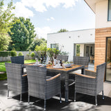 Shintenchi 7 Piece Patio Dining Set, Wicker Patio Conversation Set with Wooden Table Top, Outdoor Table and Chairs with Soft Cushions for Backyard, Deck and Garden, Grey Wicker Shintenchi