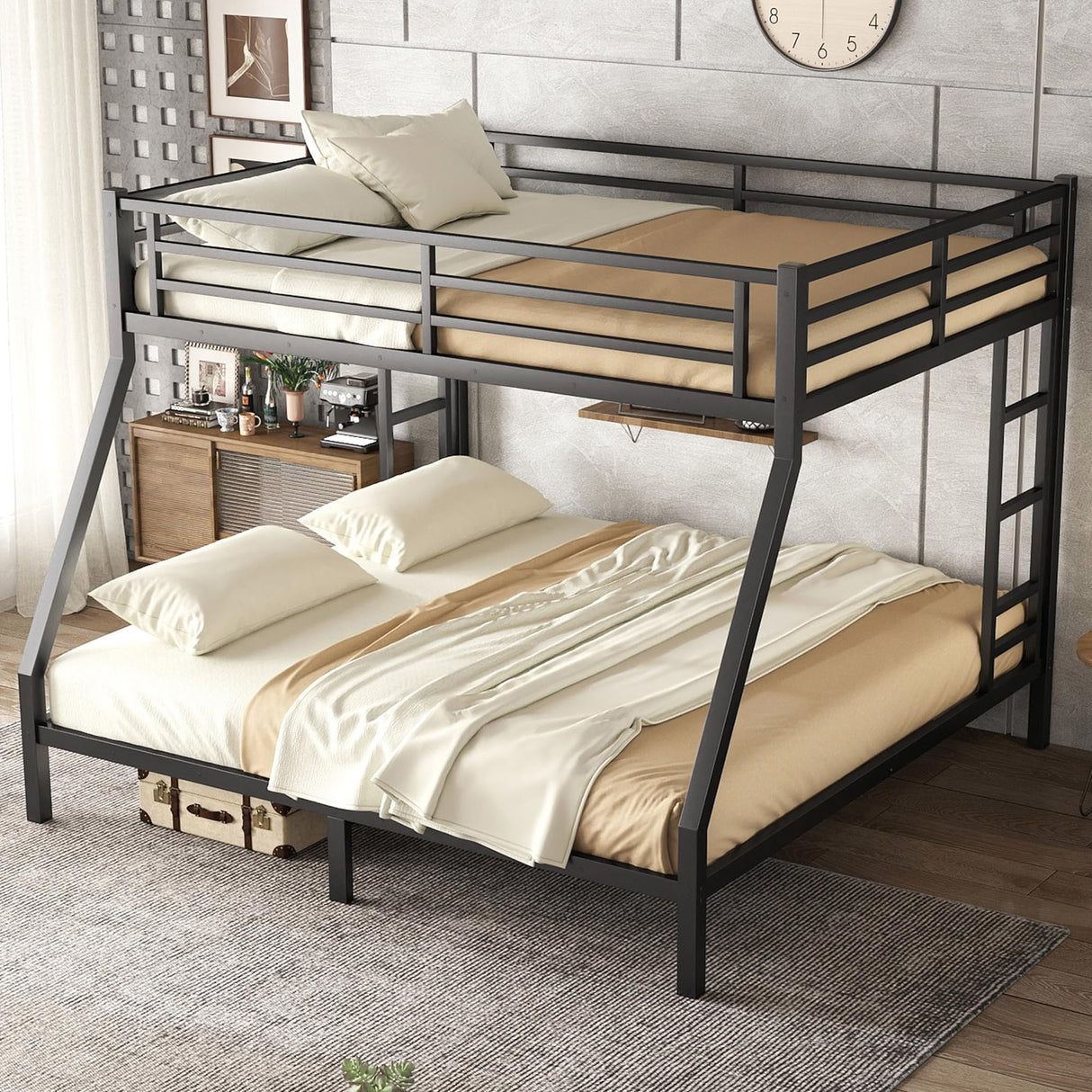 Bellemave Bunk Bed Queen Over King, Heavy Duty Metal Bunk Bed Frame, King bunk Bed for Adults, Adult bunk beds Heavy Duty, Black Bellemave