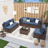 UDPATIO 2 Pieces Patio Furniture Sofa Sets, Outdoor All-Weather Patio Sectional Sofa with Non-Slip 4 Inch Thick Cushion Deep Seating High Back (Navy Blue) UDPATIO