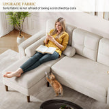 YITAHOME 78" Sectional Sofa Couch with Removable Ottoman, Cat-Scratch-Proof Fabric Sofa for Living Room Apartment, L-Shaped Sofa with 2 Cylinder Neck Pillows and Storage Pocket, Beige YITAHOME
