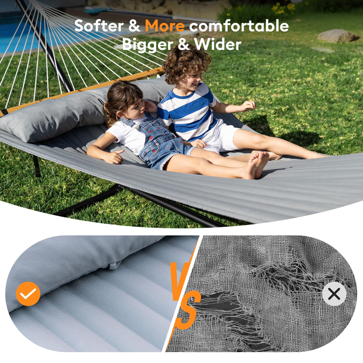 Everyfun Double Hammock with Spreader Bar,Soft Pillow,Max Load 500lbs,Portable Hammock for Outdoor,Camping,and Backyard,Dark Gray Everyfun