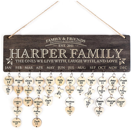 Gifts for Her Mom-Grandma, Personalized Family Birthday Calendar, DIY Wooden Birthday Reminder with Family Name, Custom Event Calendar Board, Grandma Lara Laser Works