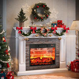 Naice 44" Electric Fireplace Mantel, Farmhouse TV Stand with Electric Fireplace Heater, Stacked Stone Surround and Remote Control 3D Realistic Flame, White Fireplace for Living Room Bedroom Naice