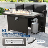 Kullavik Aluminum Patio Furniture Set,8 Pieces 10 Seat Metal Outdoor Furniture Conversation Set w/45 Propane Gas Fire Pit&Swivels,Black Kullavik