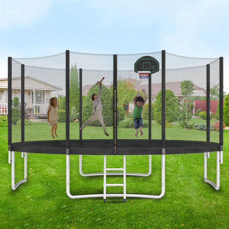 Trampoline 14FT for Kids and Adults with Safety Enclosure Net, Basketball Hoop &Ladder 1500LBS ASTM Compliant Outdoor Recreational Trampoline Merax