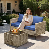 OOBOLT Outdoor Patio Furniture Sets,9 PCS Patio Conversation Set Outside Rattan Sectional Sofa with 42 in Fire Pit Table Wicker Rocking Chair Coffee Table Fit Backyard Porch Garden Poolside Balcony OOBOLT