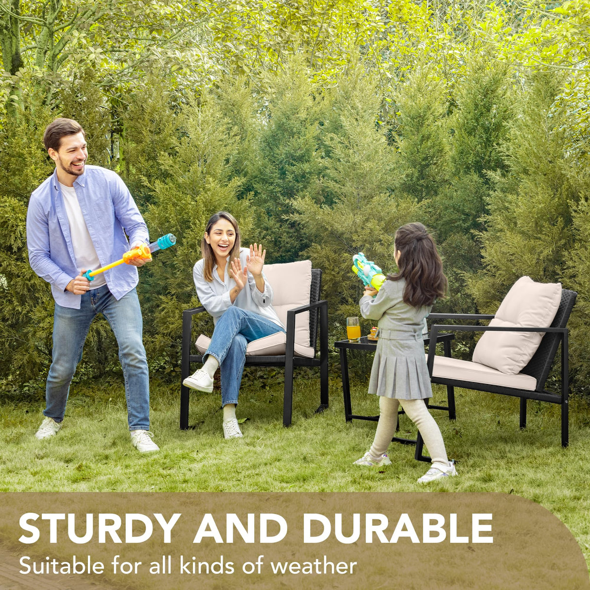 Devoko 3 Piece Rocking Bistro Set Wicker Patio Outdoor Furniture Porch Chairs Conversation Sets with Glass Coffee Table (Beige) Devoko