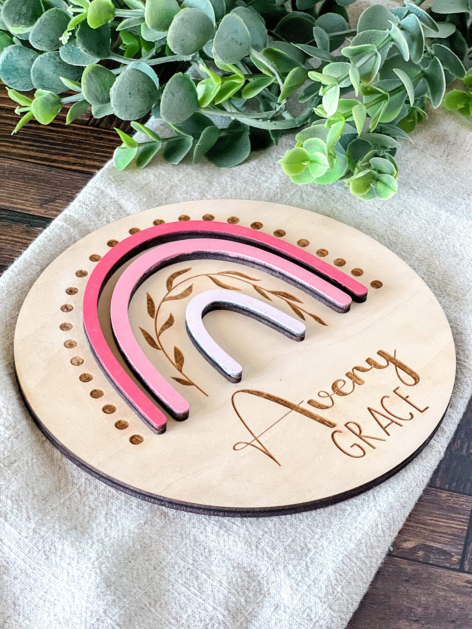 Personalized Birth Announcement Sign for Hospital - Single Sided - Wooden Newborn Announcement Sign - Name Baby Announcement Rainbow Sign Customized - WoodArtSupply