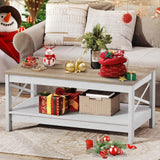 DWVO Coffee Tables for Living Room,Farmhouse Coffee Table, Storage Coffee Table, Small Coffee Table, Wood Coffee Table with Thicker Legs 2 Tier Coffee Table Center Table for Living Room, Grey Wash DWVO