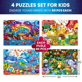 QUOKKA 4x60 Piece Puzzles for Kids Ages 4-6 – Glow-in-The-Dark Puzzles for Kids 4-8 I Farm Bugs Tropical & Ocean Animals I Fun Educational Toddler Puzzles for Boys & Girls – Educational Game Toys Gift QUOKKA