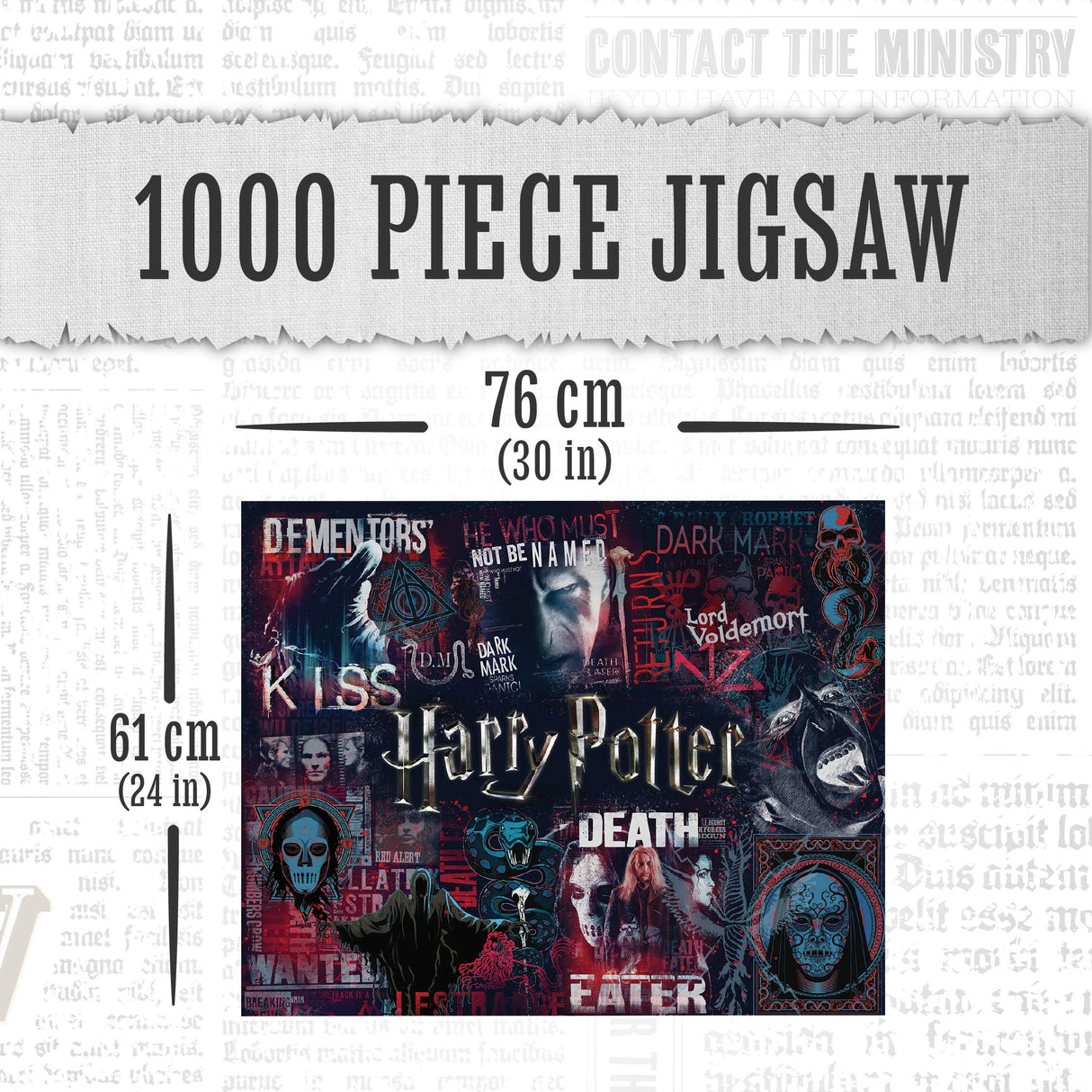 Paladone Harry Potter Dark Arts 1000 Piece Jigsaw Puzzle, featuring Voldemort and Death Eaters - 30" x 24" Spooky Merchandise & Poster for Harry Potter Fans, Black Paladone