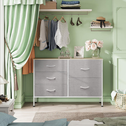 WLIVE Dresser for Bedroom with 5 Drawers, Wide Bedroom Dresser with Drawer Organizers, Chest of Drawers, Fabric Dresser for Living Room, Closet, Hallway, Light Grey - WoodArtSupply