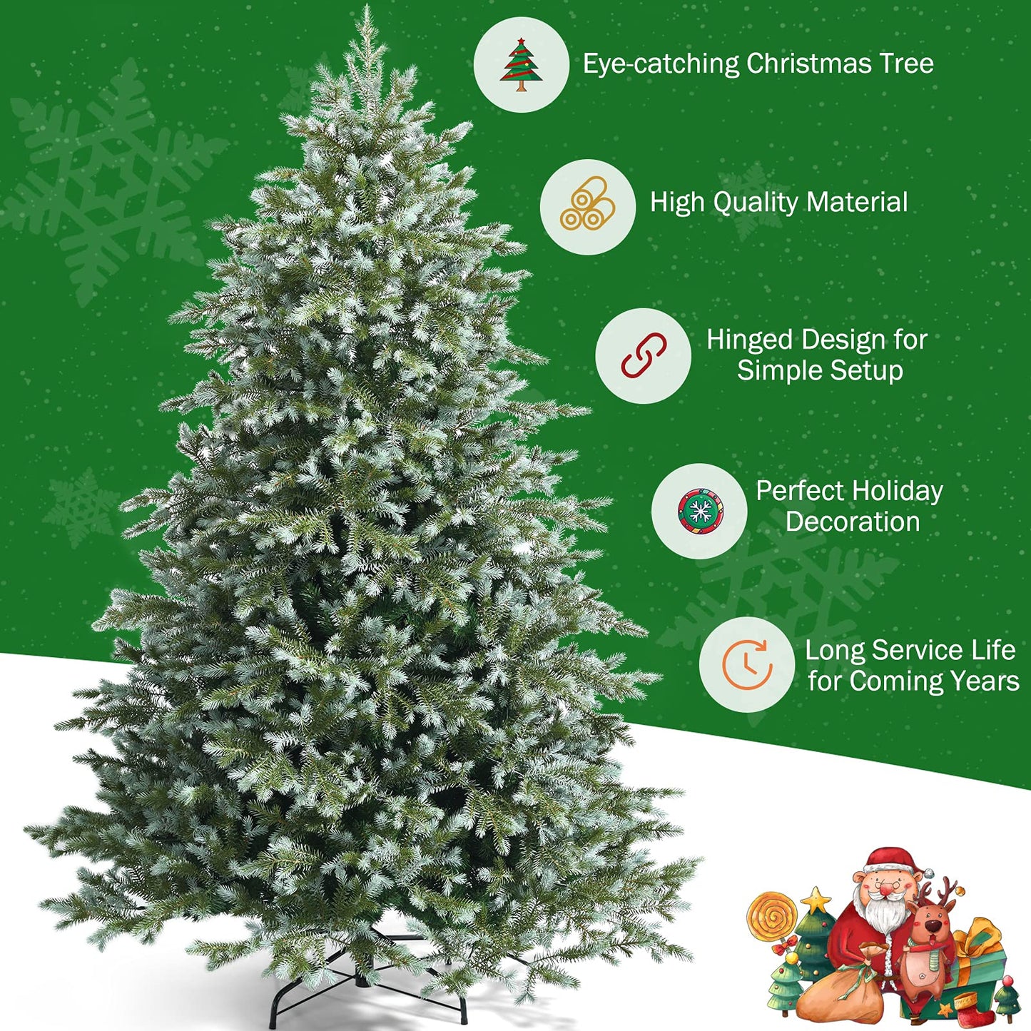 Goplus 7ft Artificial Christmas Tree, Feel Real Unlit Hinged Xmas Spruce Tree w/ 1260 Mixed PE & PVC Branch Tips, Metal Stand, Wintry Indoor Decoration for Holiday Festival