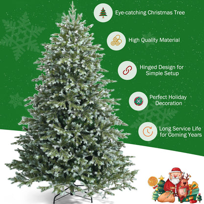 Goplus 7ft Artificial Christmas Tree, Feel Real Unlit Hinged Xmas Spruce Tree w/ 1260 Mixed PE & PVC Branch Tips, Metal Stand, Wintry Indoor Decoration for Holiday Festival