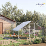 PawHut Large Chicken Coop Metal Chicken Run with Waterproof and Anti-UV Cover, Spire Shaped Walk in Fence Cage Hen House for Outdoor and Yard Farm Use, 1" Tube Diameter, 9.8' x 19.7' x 6.6' PawHut