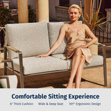 EAST OAK 4-Piece Patio Furniture Set, Outdoor Furniture Set with Thick Cushion,Waterproof Patio Conversation Set for 4, Woven Armrests Loverseat and Table for Backyard, Creamy Apricot EAST OAK