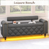 BYSAUD 51" Ottoman with Storage, Storage Ottoman Bench with LED Lights, End of Bed Bench with Upholstered Backrest & Curved Arm, Entryway Bench with Tufted Button for Bedroom Living Room, Dark Gray BYSAUD