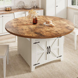 DWVO 55 Inches Round Dining Table for 6-8 People Farmhouse Circle Dining Room Table Large Kitchen Desk with 2 Tier Storage Rack for Kitchen Apartment Resturant, White DWVO