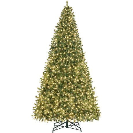 Yaheetech 12ft Pre-lit Spruce Artificial Hinged Christmas Pine Tree Prelighted Holiday Xmas Tree for Home Party Decoration with 1500 Warm White Lights and 4668 Branch Tips, Green Yaheetech