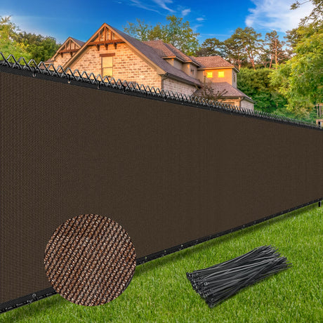 Winpull 6FT x 50FT Privacy Screen Fence Heavy Duty 170GSM Fencing Mesh Shade Net Cover Nickel-Plated Copper Grommets, 95% Blockage Fence for Outdoor Wall Garden Yard Backyard Pool (Brown) Winpull