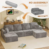 Homall 126" Sectional Couches for Living Room, Modern Fabric Boneless Couch with Deep Seat, Upholstered Cloud Sofa with 2 Ottoman, No Assembly Required (Grey, U Shaped Sofa) Homall