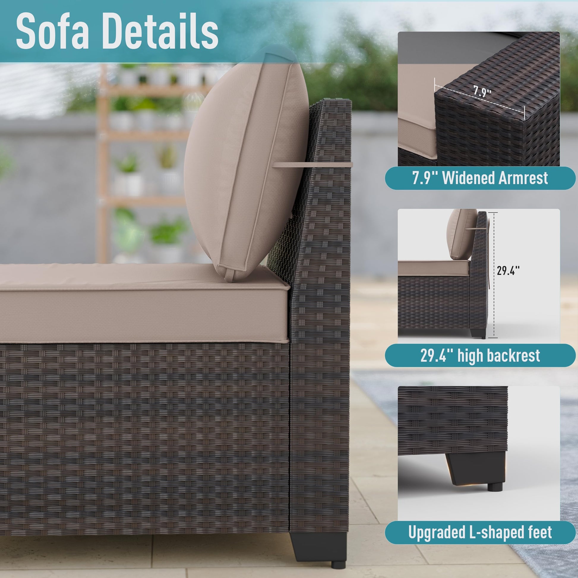 Knnbxa Patio Furniture Set 9 Pieces Modular Outdoor Couch Set w/2 Swivel Chairs Sectional Wicker Rattan Set w/Thick Cushions & Coffee Table Patio Conversation Set for Backyard Porch-Sand - WoodArtSupply