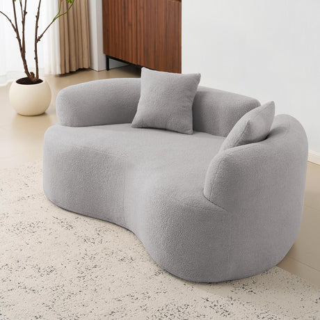 67”Curved Loveseat Sofa for Living Room, Deep Seat Love Seat Couch with 2 Throw Pillows, Modern Loveseat Adopt Teddy Fabric, Suitable Small Spaces The Cloud Loveseat, No Assembly Needed, Grey OmniLuxe