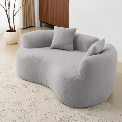 67”Curved Loveseat Sofa for Living Room, Deep Seat Love Seat Couch with 2 Throw Pillows, Modern Loveseat Adopt Teddy Fabric, Suitable Small Spaces The Cloud Loveseat, No Assembly Needed, Grey