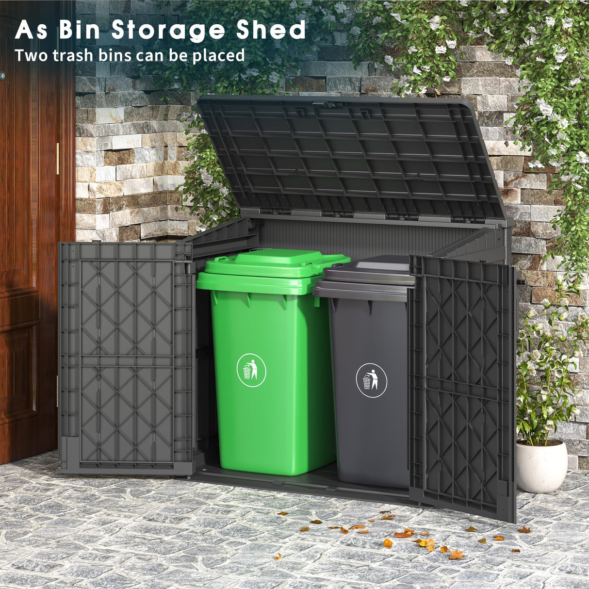 LHBGO Horizontal Storage Shed, Outdoor Resin Storage Shed 36 Cu. Ft. Garden Extra Large Capacity Weather Resistant Storage Box, Lockabl Waterproof Shed for Garbage Cans, Garden Tools,Black LHBGO