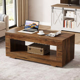 Tribesigns Coffee Table for Living Room, 43.3" Modern Farmhouse Coffee Table with Storage, 2-Tier Wood Rectangular Center Table Cocktail Living Room Table with Sturdy Base, Rustic Brown Tribesigns