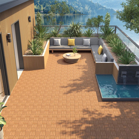 Yaheetech 108pcs Hardwood Interlocking Patio Deck Tiles Acacia Waterproof Wood Flooring Tiles for Patio Garden Poolside, 12'' x12'' Indoor Outdoor Use All Weather Yaheetech