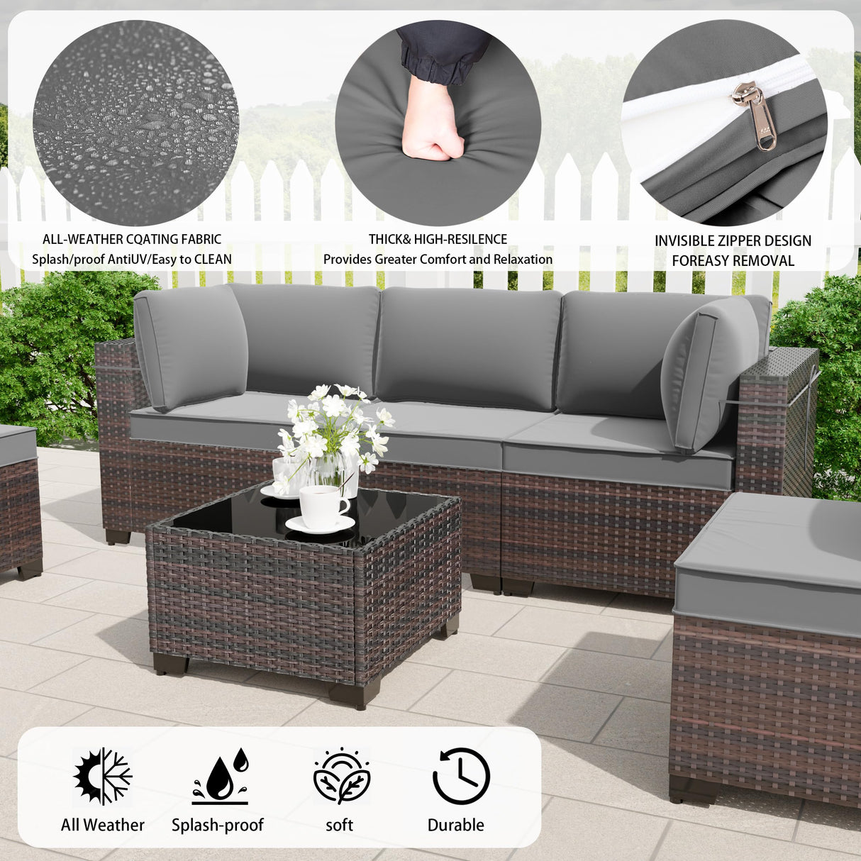 RTDTD Outdoor Patio Furniture Sets with Propane Fire Pit Table, 10 Pieces Outdoor Furniture Patio Sectional Sofa Conversation Sets w/ETL Approved 43" Gas Outdoor Fire Table & Coffee Table (Grey) RTDTD