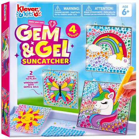 Klever Kits 4PCS Window Art, 2-in-1 Gems and Gels Suncatcher, 2 Ways to Play Diamond and Gels, Arts & Crafts Toys for Boys Girls, Christmas Birthday Gifts for Kids Age 6 and Up Klever Kits