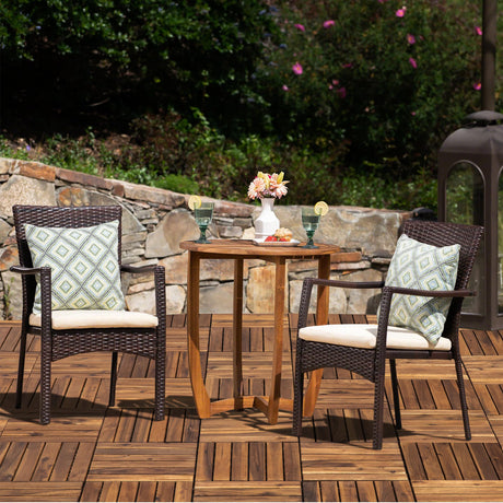 VICTORY RELAX Acacia Wood Decking Tiles 9PCS - Easy Snap Interlocking Deck Tiles for Patio Poolside Balcony Decor - All Weather Waterproof Flooring for Indoor & Outdoor (Round Joints) VICTORY RELAX