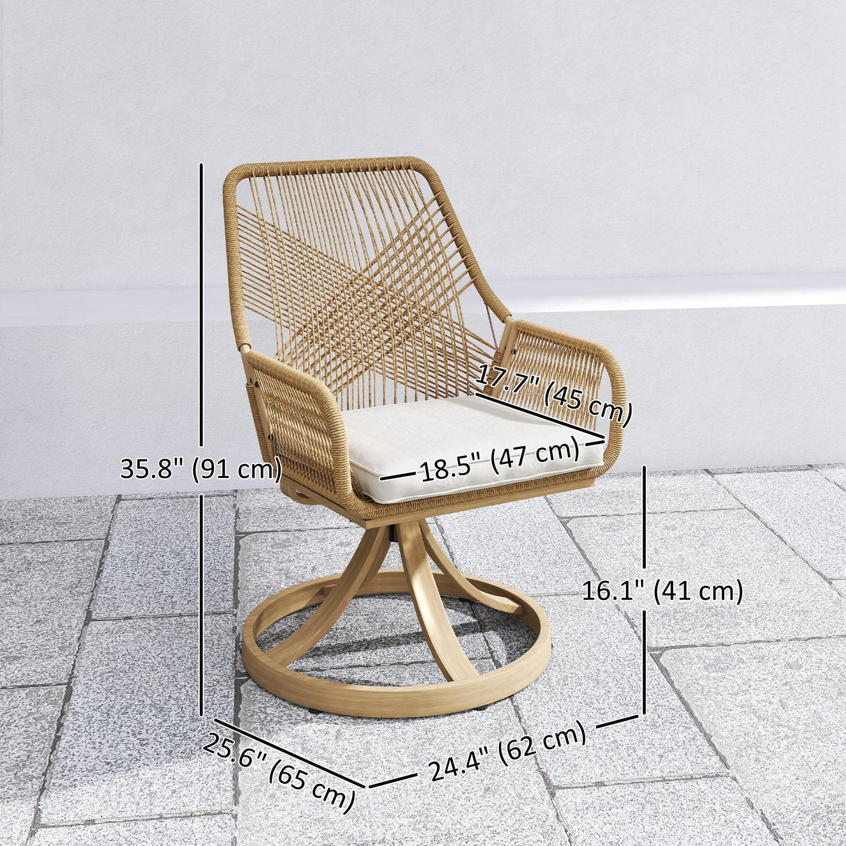 Outsunny Swivel Patio Chairs Set of 2, Rattan Outdoor Patio Dining Chairs with Soft Cushions and Metal Frame for Backyard, Lawn, Porch, or Garden, Khaki Outsunny