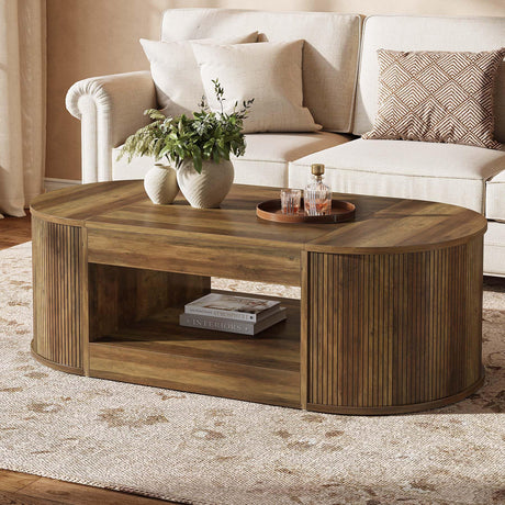 Tribesigns Farmhouse Coffee Table with Storage, 55-Inch Oval Center Table, 2-Tier Large Tea Table for Living Room, Office Reception, Rustic Brown Tribesigns