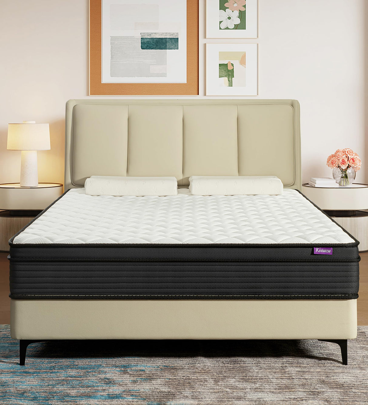 Konuzu Queen Mattress,12 Inch Memory Foam Hybrid Mattresses in a Box with Individual Pocket Spring,for Pressure Relief & Motion Isolation Queen Size Mattress. Konuzu