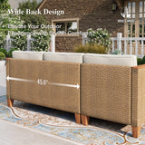 HERA'S HOUSE Small Patio Furniture Set, All Weather 3 Pieces Wicker Outdoor Sectional Set,Yellow Rattan Conversation Set with Lounge Sofa and Coffee Table for Lawn, Garden HERA'S HOUSE