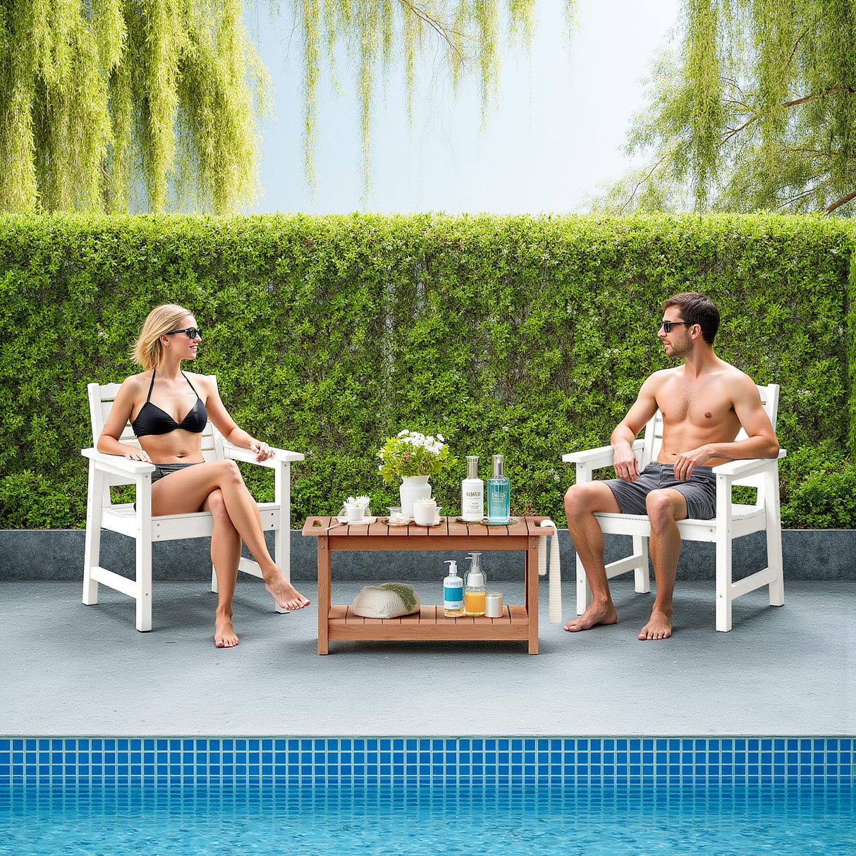 LAHAAP 35" Shower Bench, Waterproof Poly Lumber Shower Stool for Shaving Legs, Shower Chair Seat Holds up to 400lbs, Bathroom Bench for Inside Shower, Non-Slip (Brown) LAHAAP