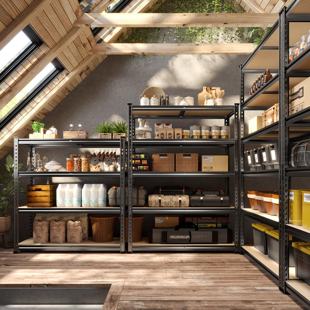 DurayLoly 72" H Garage Shelving, 5 Tier Storage Shelves Load 2500 lbs, Adjustable Garage Shelves, Metal Shelving Unit for Warehouse, Basement, Pantry, 40" Wx 16" D x 72" H, Black DurayLoly